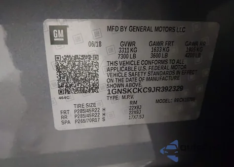 2018 Chevrolet Tahoe Premier z USA, uszkodzony, nr VIN 1GNSKCKC9JR392329